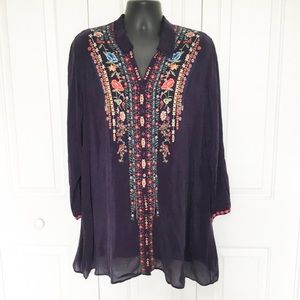 Johnny Was Embroidered Button Up Blouse